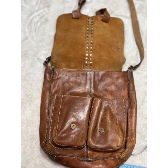 Patricia Nash Armeno messenger Brown Leather Studded shoulder Bag With Dual Pock - Picture 9 of 11